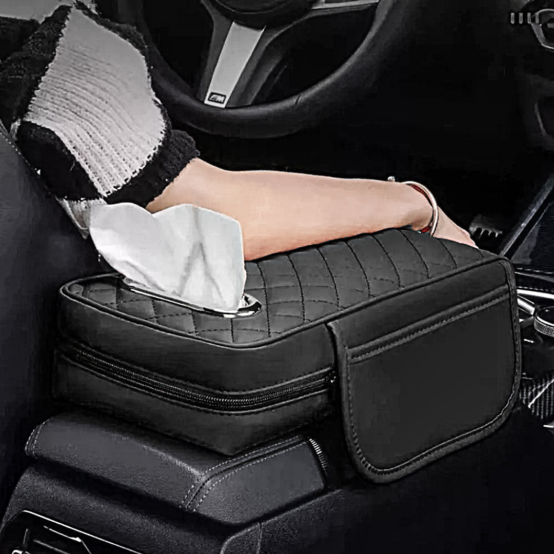 Car Armrest Cushion With Tissue Box & Storage Pocket For Toyota Honda Suzuki Kia Hyundai & More